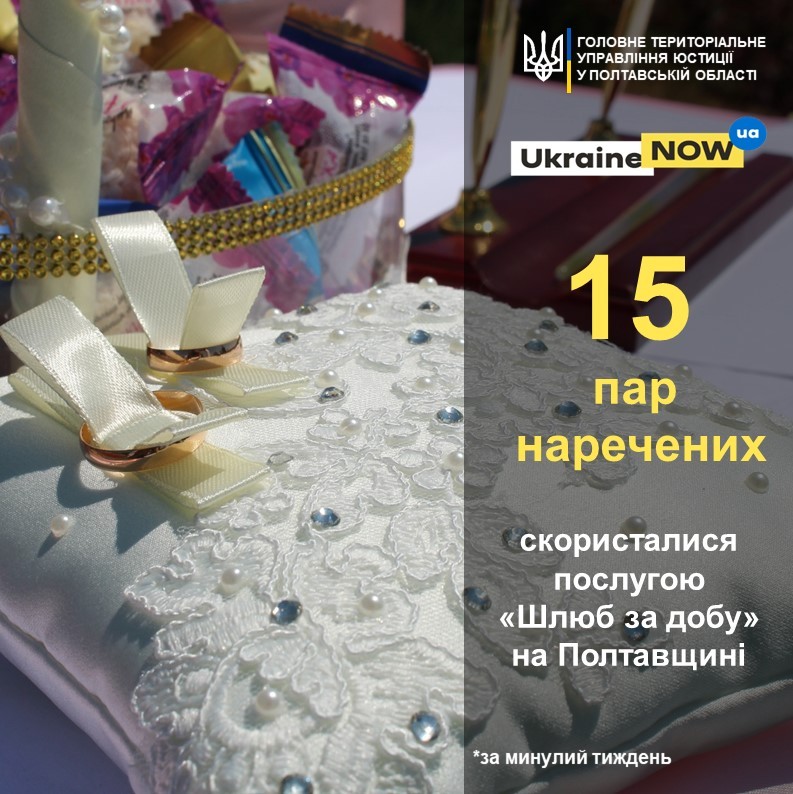 15 полтавських пар скористалися послугою «Шлюб за добу» за минулий тиждень 