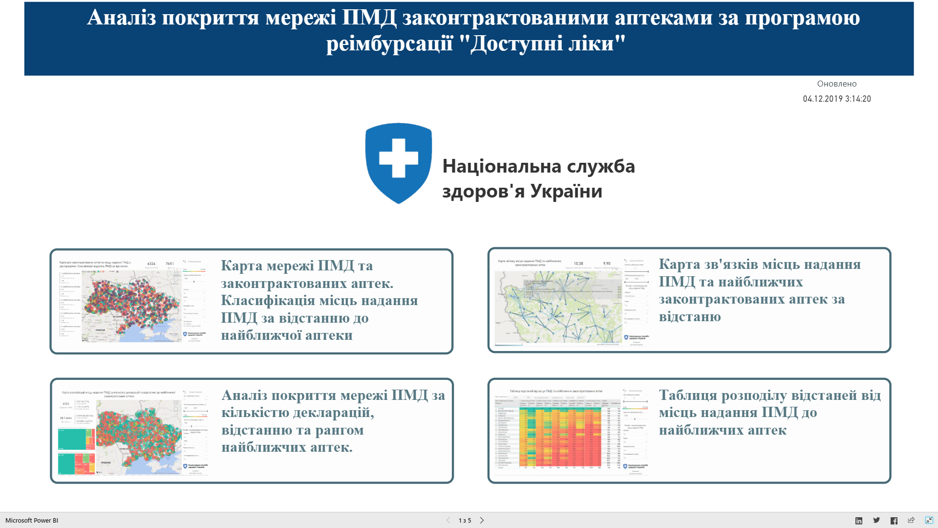 Новий інформаційний дашборд НСЗУ «Аналіз покриття законтрактованими аптеками мережі первинної медичної допомоги»