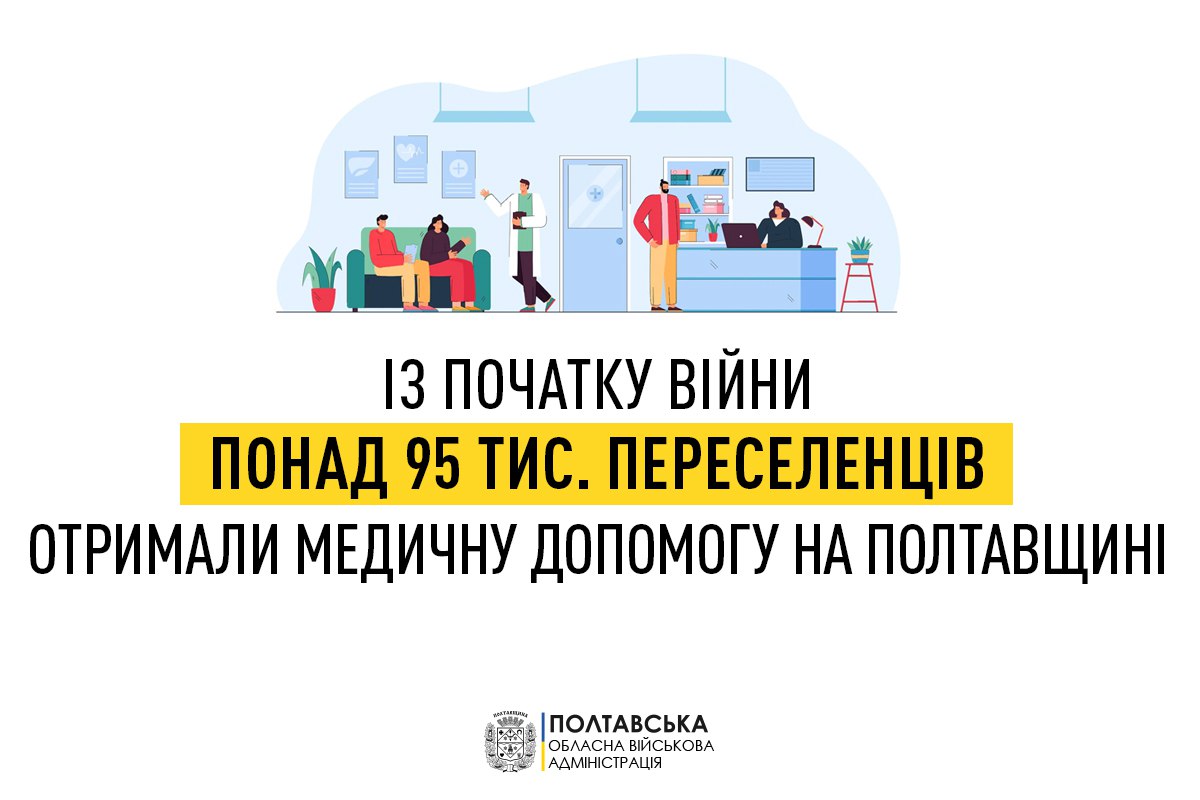Із початку війни понад 95 тис. переселенців отримали медичну допомогу на Полтавщині
